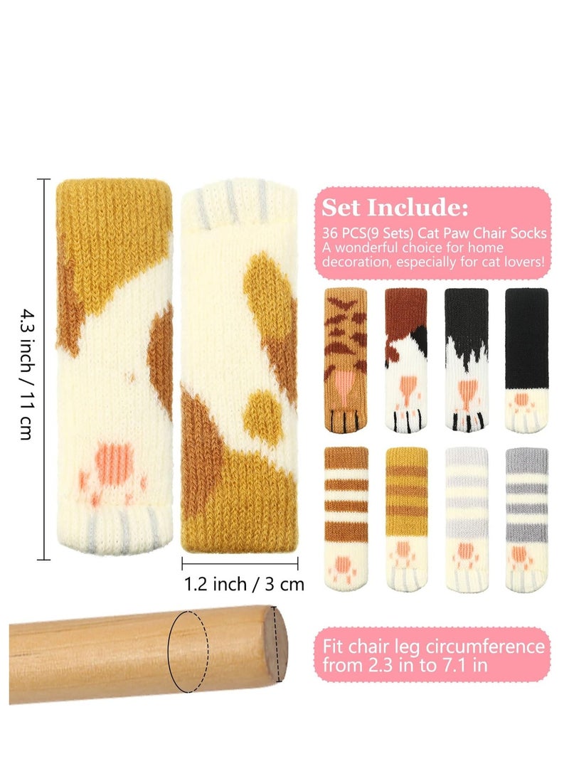 KASTWAVE Chair Leg Socks, 36 Pieces Cat's Paw Furniture Socks Non-slip Chair and Table Knitted Socks High Elasticity Silent Furniture Sock Pad Door Handle Gloves Hardwood Floor Protectors (9 Colors) - Image 4