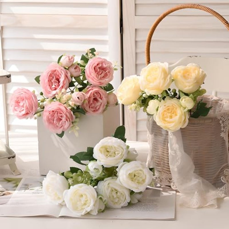 Artificial Peonies Silk Flowers, 3 Color Faux Peony Bouquet, 3 Bundles Florals Arrangements Decor for Farmhouse Home Boho Wedding Table Centerpiece, Vase Decoration, Mix - Image 1