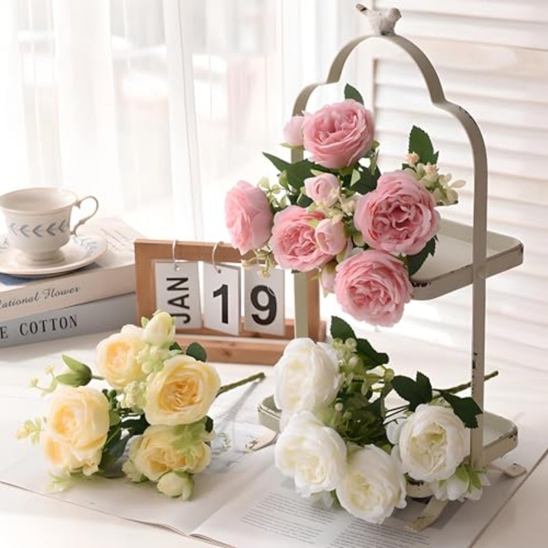 Artificial Peonies Silk Flowers, 3 Color Faux Peony Bouquet, 3 Bundles Florals Arrangements Decor for Farmhouse Home Boho Wedding Table Centerpiece, Vase Decoration, Mix - Image 2