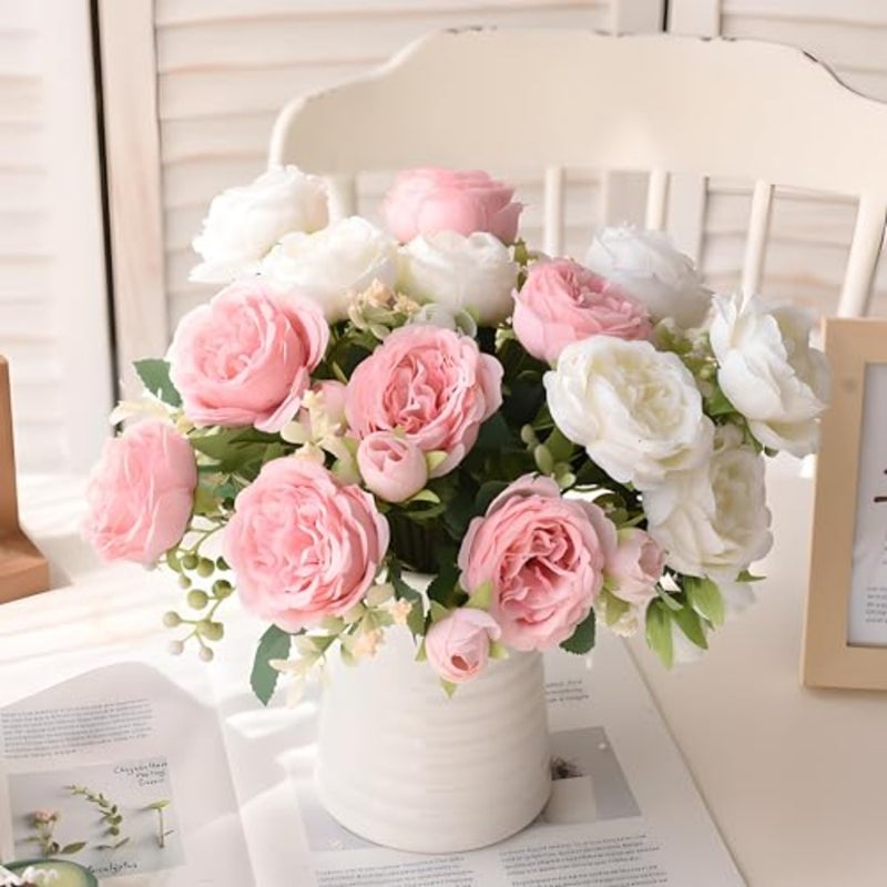 Artificial Peonies Silk Flowers, 3 Color Faux Peony Bouquet, 3 Bundles Florals Arrangements Decor for Farmhouse Home Boho Wedding Table Centerpiece, Vase Decoration, Mix - Image 4