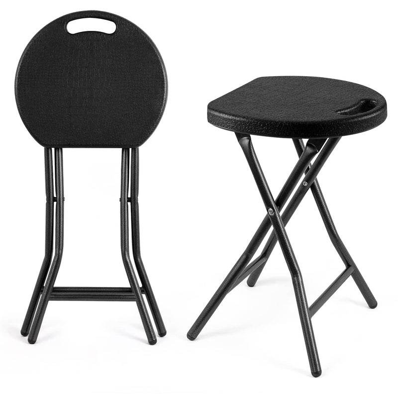 5Rcom 5Rcom Folding Stool 2 Pack Portable Stool Chairs with Handle Collapsible for Camping RV Party Heavy Duty Steel Frame 500lbs Capacity Black 