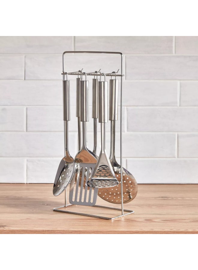 Noon East Stainless Cooking Utensils Set with Stand,7 Piece Kitchen Set Utensils Set with Masher, Spaghetti Spoon, Ladle, Serving Spoon, Spatula, Slotted Spoon, Skimmer, Stand - Image 3