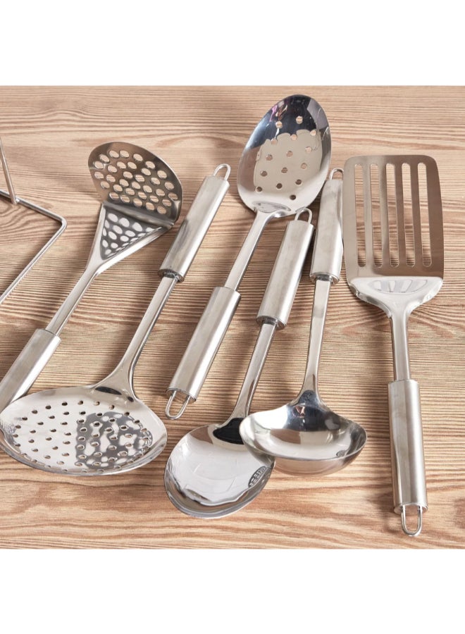 Noon East Stainless Cooking Utensils Set with Stand,7 Piece Kitchen Set Utensils Set with Masher, Spaghetti Spoon, Ladle, Serving Spoon, Spatula, Slotted Spoon, Skimmer, Stand - Image 2