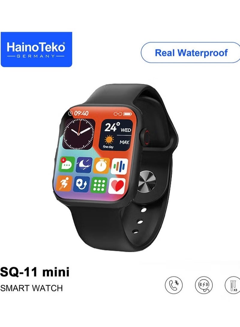 Haino Teko Mini Smart Watch with Full Screen AMOLED Display, Real Waterproof, 3 Pairs of Straps for Ladies and Gents – Stylish Fitness Tracker with Heart Rate, Sleep Monitoring, and Notifications – Black - Image 2