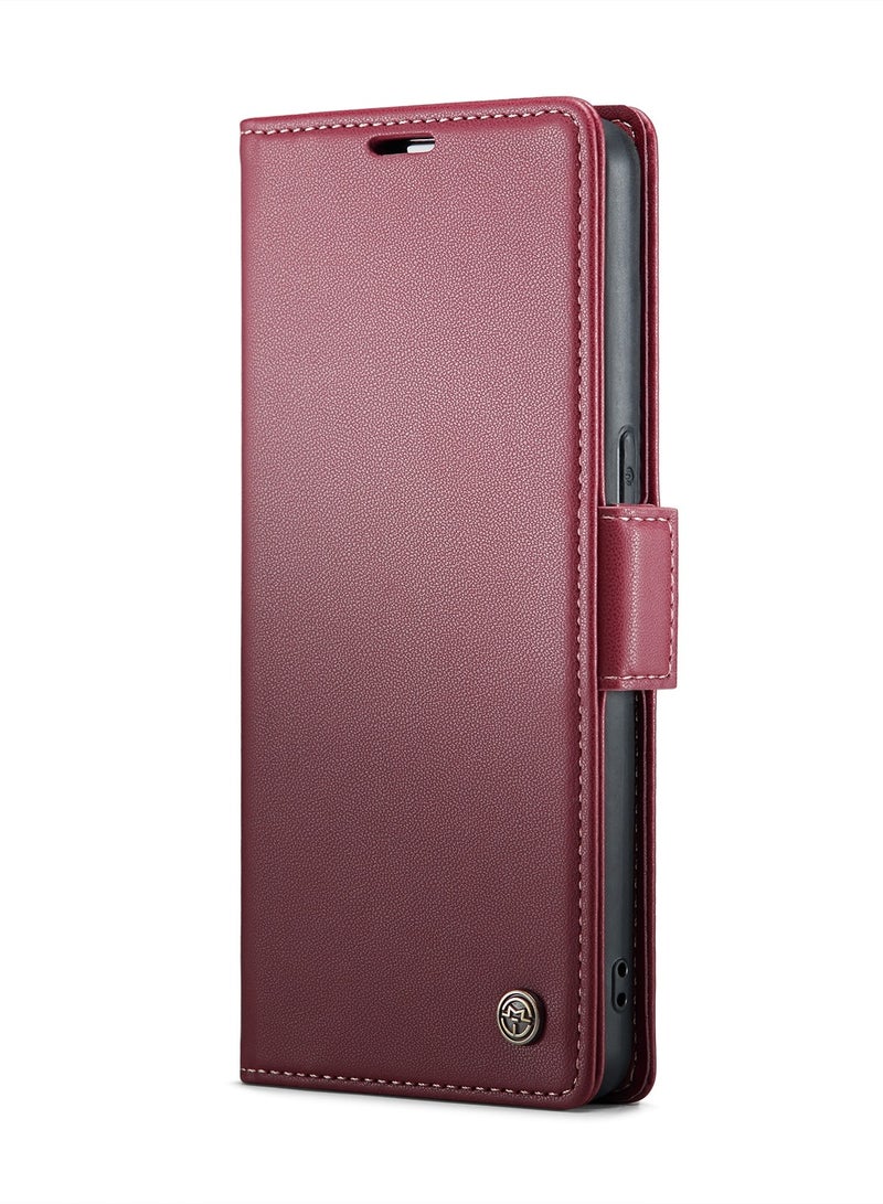 CaseMe Phone Case Luxury PU Leather Design Anti Fingerprint 023 Flip Cover Card Slot Holder Cover For Oppo Reno 7 4G / Reno 8 4G  (Red) - Image 2