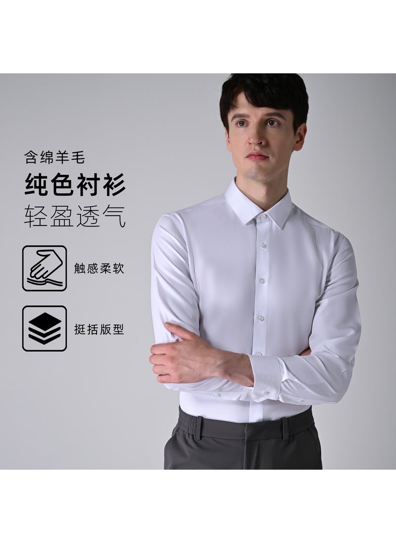 Generic - Modal Wool Mix Mens Long Sleeve Non-Iron Shirt Pure White - Image 1