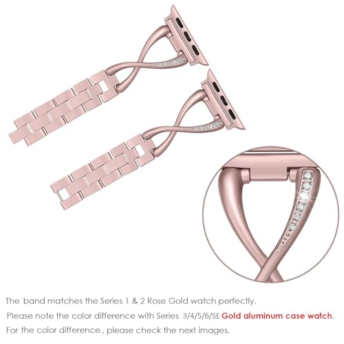 Secbolt Bands Compatible with Apple Watch Band 38mm 40mm 41mm 42mm(Series 11/10) Iwatch SE Series 11/10/9/8/7/6/5/4/3/2/1 Women Dressy Jewelry Metal Accessories Wristband Strap, Color Match Series 1&2 Rose Gold Watch - Image 4