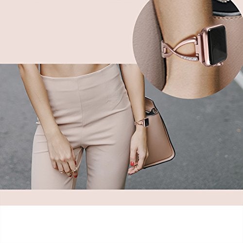 Secbolt Bands Compatible with Apple Watch Band 38mm 40mm 41mm 42mm(Series 11/10) Iwatch SE Series 11/10/9/8/7/6/5/4/3/2/1 Women Dressy Jewelry Metal Accessories Wristband Strap, Color Match Series 1&2 Rose Gold Watch - Image 3