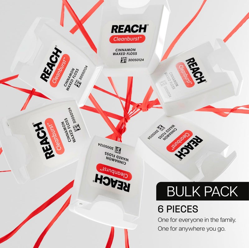 REACH خيط تنظيف الأسنان الشمعي REACH، قرفة، مزيل البلاك للأسنان، مقاوم للتقطيع، ينزلق بسلاسة، سهل الاستخدام، شمعي، تنظيف عميق للأسنان، العناية بالفم، خالي من PFAS، للبالغين والأطفال، 6 عبوات، 55 ياردة - Image 5
