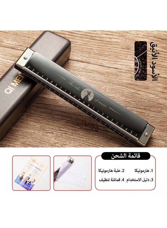كيمي هارمونيكا QIMEI للمبتدئين والمتقدمين للبالغين والأطفال 24 حفرة احترافية متعددة الأصوات مفتاح C أداة دخول للدراسة الذاتية - أسود - Image 5