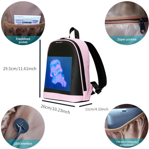 Crelander LED Backpack, 11 inch Small Laptop Backpack with Programmable Screen Small Smart Dynamic Fashion Shoulder Bag for Women Daily Use Cycling Travel Daypack App Control (pink) - Image 3