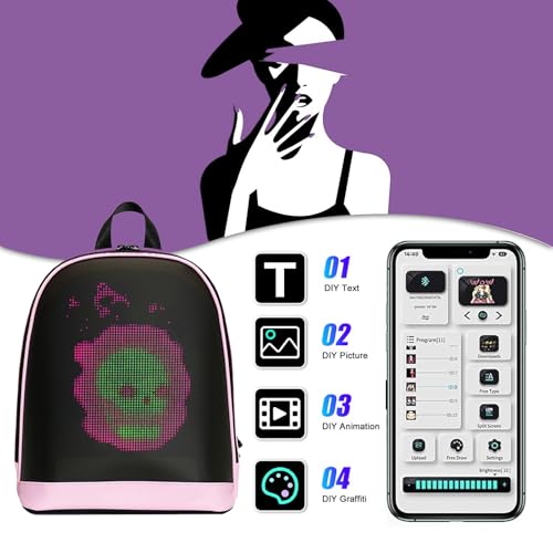 Crelander LED Backpack, 11 inch Small Laptop Backpack with Programmable Screen Small Smart Dynamic Fashion Shoulder Bag for Women Daily Use Cycling Travel Daypack App Control (pink) - Image 2