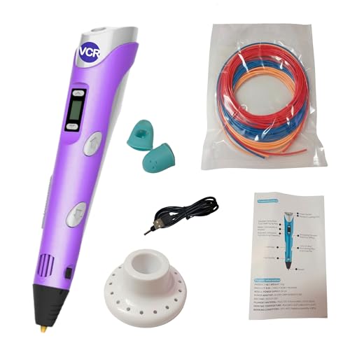 VCR Purple 3D Pen with USB Power - Pack of 3 x 3 Meters in Length Filament Forward Button to start 3D Pen - Adjustable Temperature for 1.75mm PLA - Perfect for DIY Craft with LCD Display - Image 1