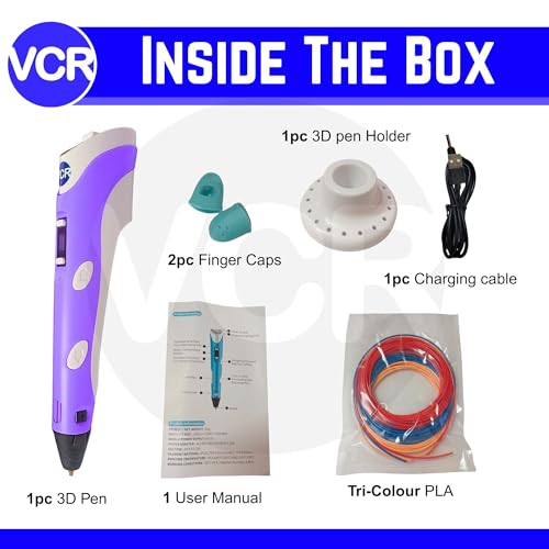 VCR Purple 3D Pen with USB Power - Pack of 3 x 3 Meters in Length Filament Forward Button to start 3D Pen - Adjustable Temperature for 1.75mm PLA - Perfect for DIY Craft with LCD Display - Image 2