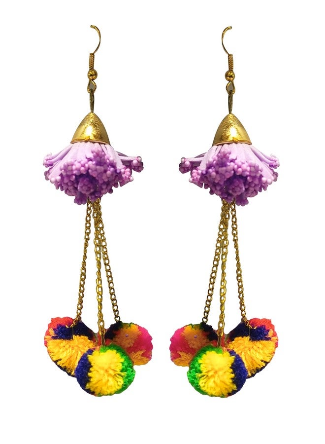 La Belleza Pom Pom Earrings for Girls and Women Fashion Hook Dangle Tassel Long Funky Earrings with Pompoms for Girls - Image 1