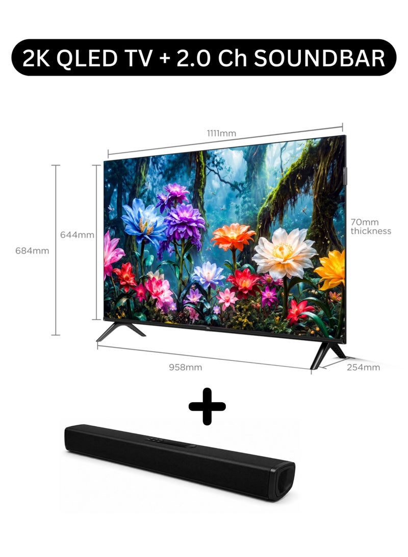 TCL 50 Inch S51K Full HD QLED Google TV Bundle with 2.0 Ch. Soundbar (USB, HDMI ARC, BT) - HDR10, Dolby Audio, Game Mode - 50" 2026 Model Smart TV 50S51K+SOUNDBAR Black - Image 2