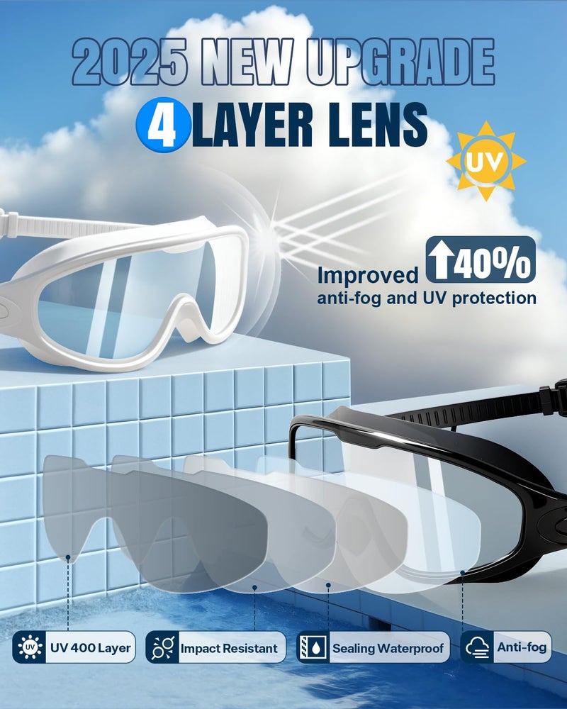 Rantizon Swim Goggles 2 Pack, Wide View Anti Fog&UV Swimming Goggles for Audlt, No Leaking Swim Glasses for Men Women Youth - Image 3