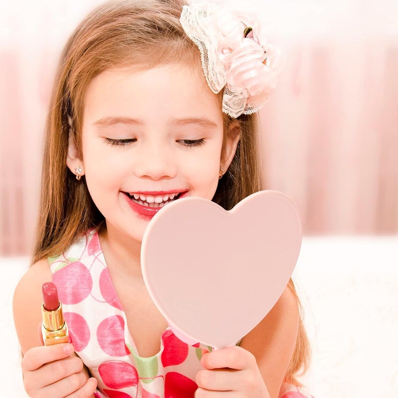 RoarCraft Hand Held Mirror for Makeup Small Wood Hand Mirror Portable Travel Vanity Mirror for MenWomen 55W x 92L inch Pink Heart - Image 4