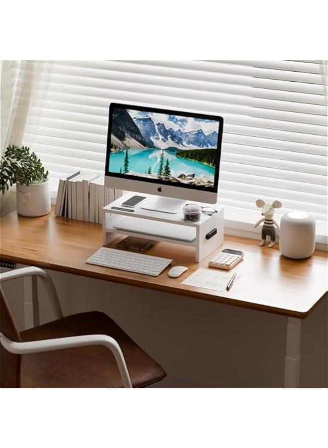 Arabest Monitor Stand Riser, 16.5 Inch 2 Tier Computer Printer Shelf Stand for Laptop Computer Screen Storage, Desktop Stand with Phone Holder and Cable Management (White) - Image 2