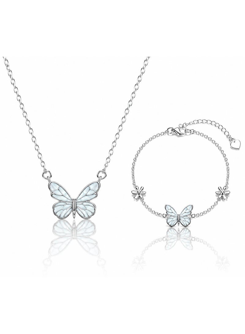 RAFAL Women's Glow-in-the-Dark Butterfly Necklace and Bracelet Set with Red Rose Box - 2 Pieces - Image 2