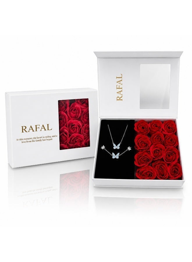 RAFAL Women's Glow-in-the-Dark Butterfly Necklace and Bracelet Set with Red Rose Box - 2 Pieces - Image 1