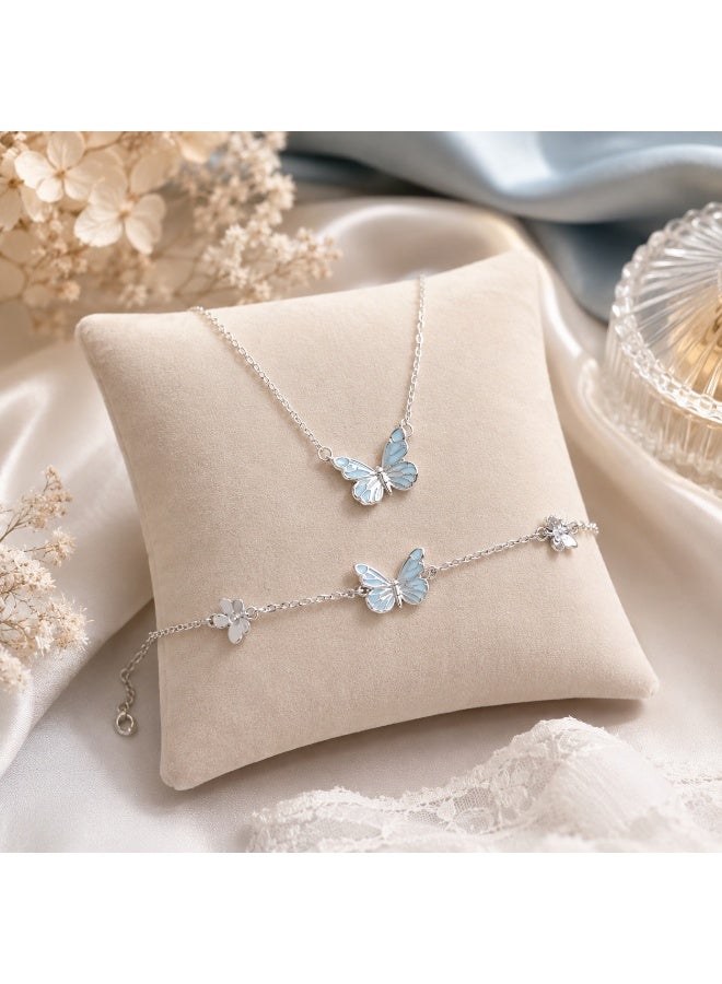 RAFAL Women's Glow-in-the-Dark Butterfly Necklace and Bracelet Set with Red Rose Box - 2 Pieces - Image 4