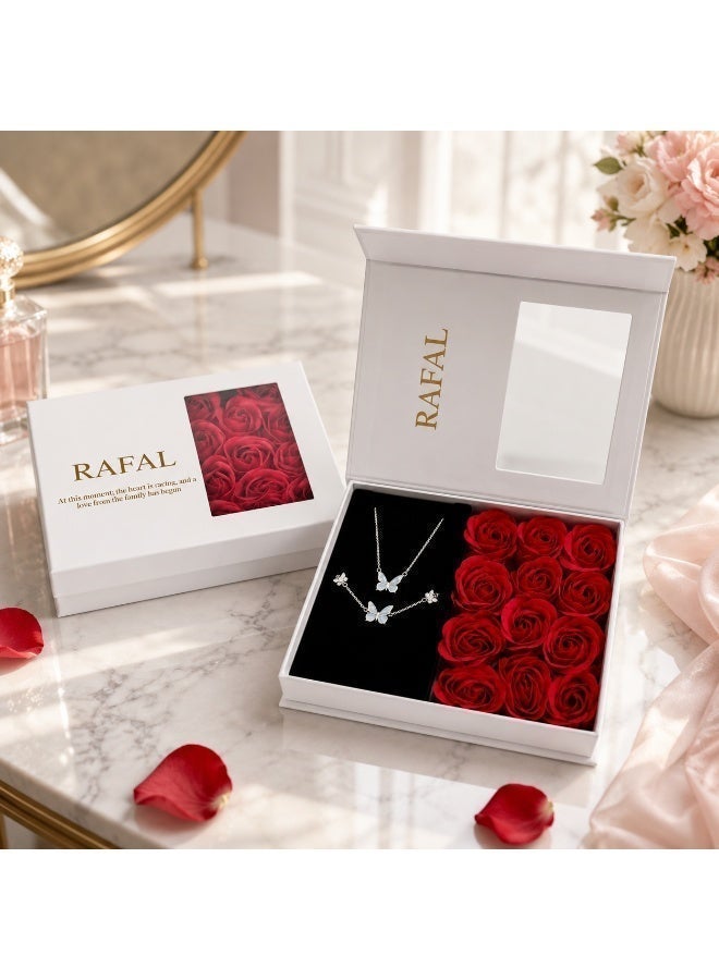 RAFAL Women's Glow-in-the-Dark Butterfly Necklace and Bracelet Set with Red Rose Box - 2 Pieces - Image 3