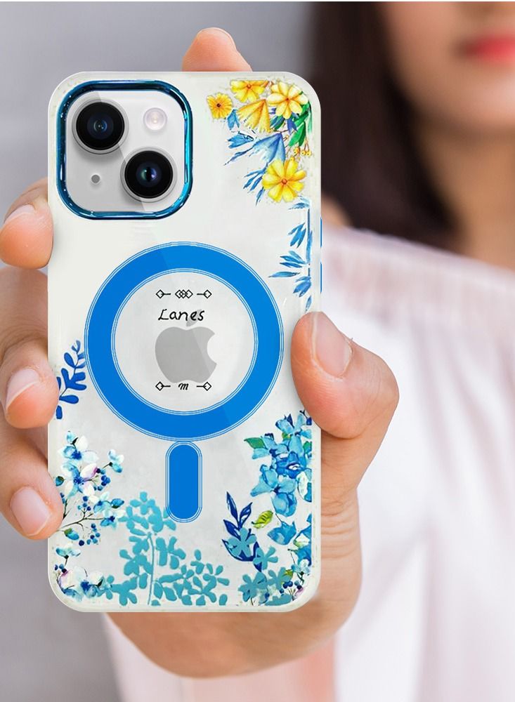 JOWAY Case for Apple iPhone 13 Romantique Floral Design Fashion Flower Compatible with MagSafe & Wireless Charging Cover BLUE - Image 5