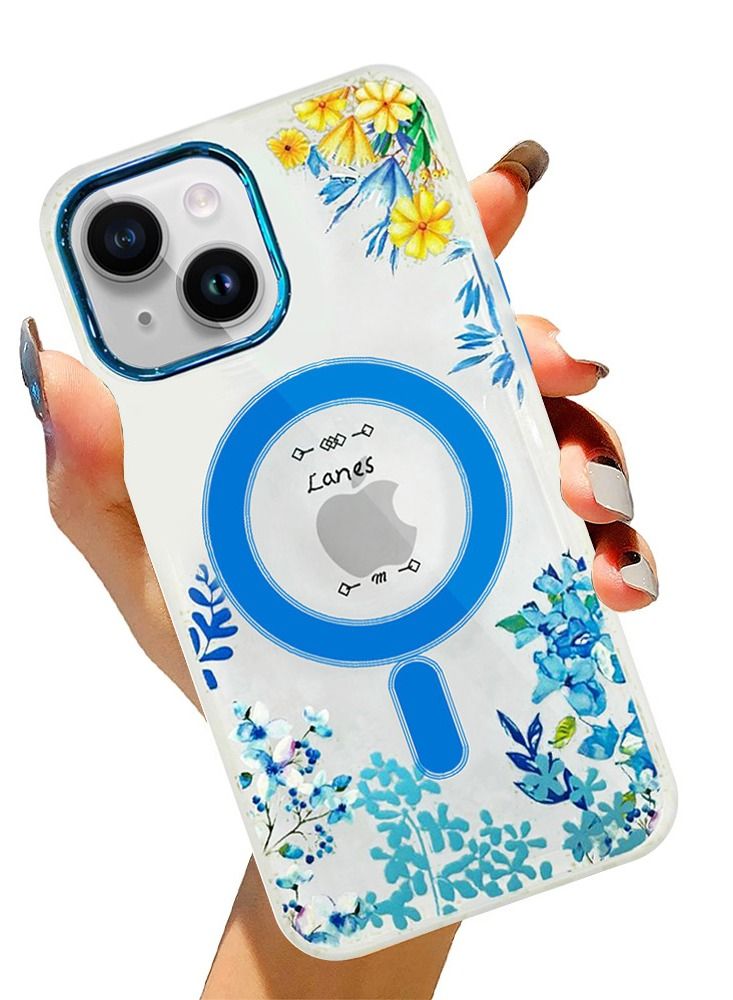JOWAY Case for Apple iPhone 13 Romantique Floral Design Fashion Flower Compatible with MagSafe & Wireless Charging Cover BLUE - Image 3