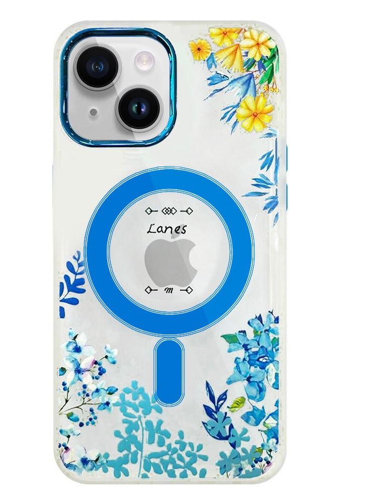 JOWAY Case for Apple iPhone 13 Romantique Floral Design Fashion Flower Compatible with MagSafe & Wireless Charging Cover BLUE - Image 1