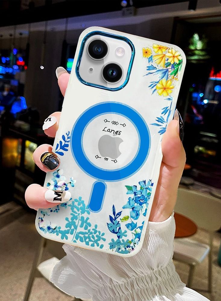 JOWAY Case for Apple iPhone 13 Romantique Floral Design Fashion Flower Compatible with MagSafe & Wireless Charging Cover BLUE - Image 2