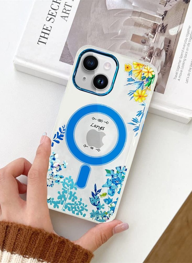 JOWAY Case for Apple iPhone 13 Romantique Floral Design Fashion Flower Compatible with MagSafe & Wireless Charging Cover BLUE - Image 4