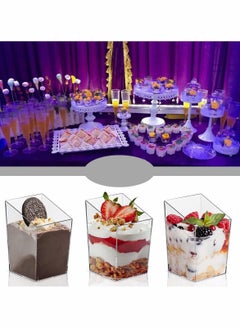 SYOSI 30 x 3 oz Mini Dessert Cups with Spoons Square Slanted - Clear Plastic Parfait Appetizer Cup  - Image 4