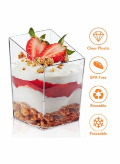 SYOSI 30 x 3 oz Mini Dessert Cups with Spoons Square Slanted - Clear Plastic Parfait Appetizer Cup  - Image 3