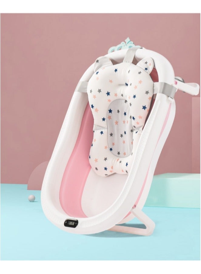 Foldable Baby Bathtub with Pillow Temperature Sensing Portable Toddler Bath Tub 0-2 Years Kids Portable Infant Shower(Pink) - Image 3