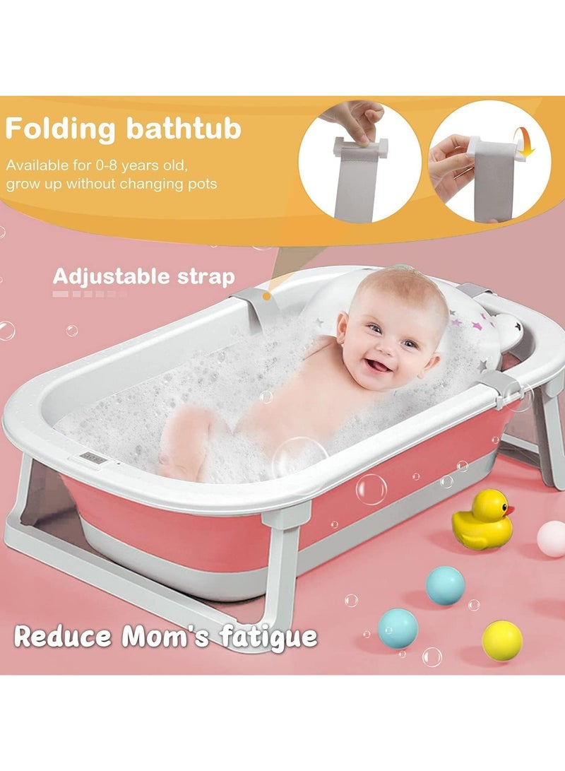 Foldable Baby Bathtub with Pillow Temperature Sensing Portable Toddler Bath Tub 0-2 Years Kids Portable Infant Shower(Pink) - Image 5