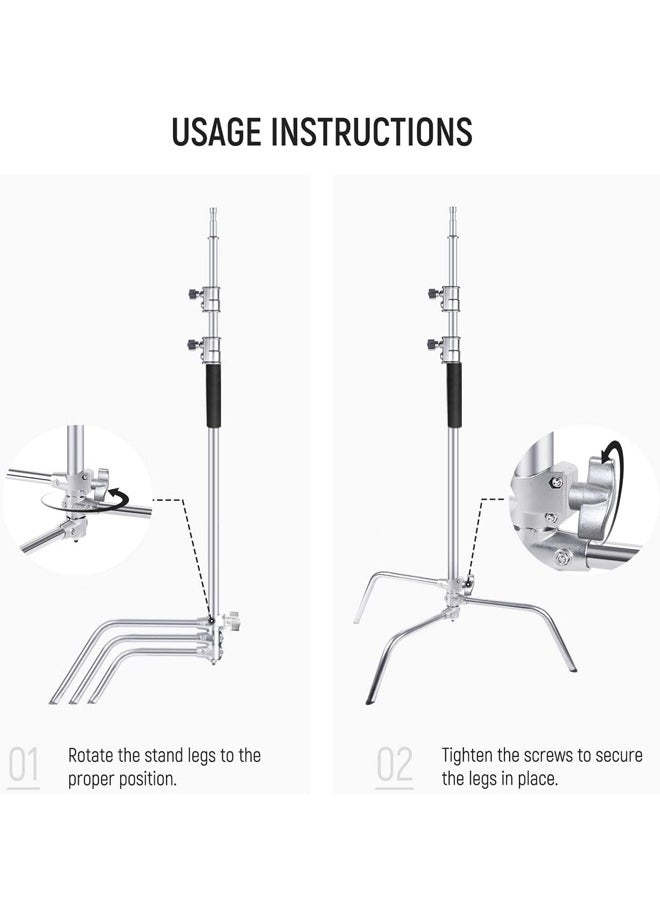 PADOM - Padom Boom Arm with Stand & Sliding Legs, Pro 100% Stainless Steel Stand Max Height 10.13ft/309cm with 3.9ft/120cm Arm & 2 Grip Heads for Photography Umbrellas, Reflectors, Softboxes and Monolights - Image 1