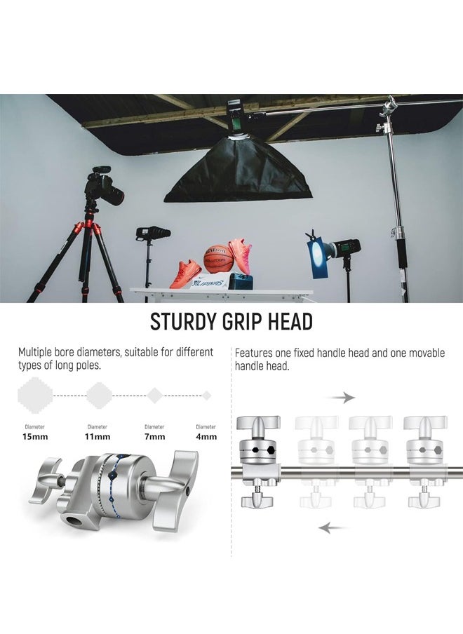PADOM - Padom Boom Arm with Stand & Sliding Legs, Pro 100% Stainless Steel Stand Max Height 10.13ft/309cm with 3.9ft/120cm Arm & 2 Grip Heads for Photography Umbrellas, Reflectors, Softboxes and Monolights - Image 1