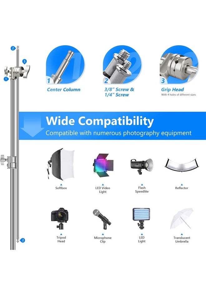 PADOM - Padom Boom Arm with Stand & Sliding Legs, Pro 100% Stainless Steel Stand Max Height 10.13ft/309cm with 3.9ft/120cm Arm & 2 Grip Heads for Photography Umbrellas, Reflectors, Softboxes and Monolights - Image 1