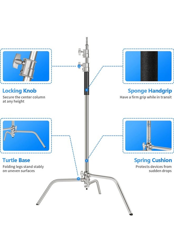 PADOM - Padom Boom Arm with Stand & Sliding Legs, Pro 100% Stainless Steel Stand Max Height 10.13ft/309cm with 3.9ft/120cm Arm & 2 Grip Heads for Photography Umbrellas, Reflectors, Softboxes and Monolights - Image 1