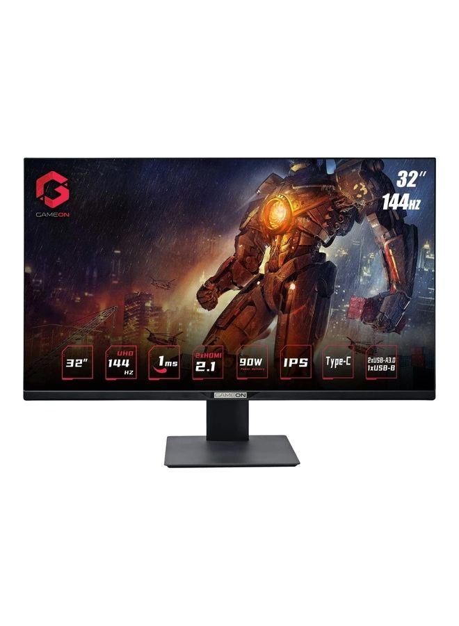GAMEON 32-inch Gaming Monitor UHD 144Hz 1ms 3840x2160 4k Flat IPS 90W Hdmi 2.1 Gaming Monitor with USB Type C Gsync and FreeSync (Support PS5) Black - Image 1