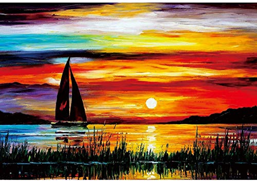 Moruska Sunrise Sailing Boat Puzzle for Adults 1000 Piece Wooden Jigsaw Puzzle Gradient Color Oil Painting Art Puzzles Difficult and Unique - Image 1