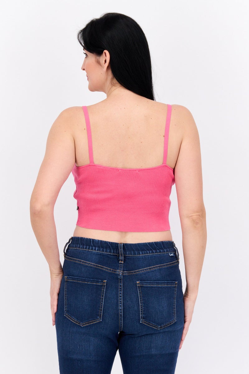 Scotch & Soda Women V-Neck Sleeveless Ribbed Tank Top, Dark Pink - Image 4