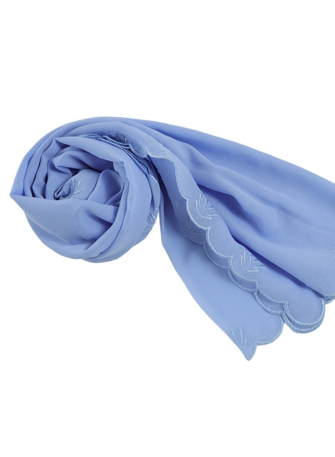 Four Sided Leaf Embroidered Plain Chiffon Square Scarf, Headscarf, Arabic Scarf - Image 1