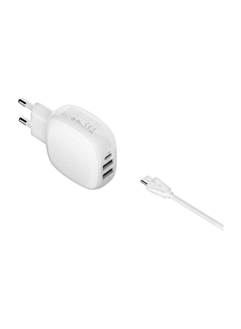 لدنيو شاحن حائط LDNIO A3510Q، 2x USB + USB-C، PD + QC 3.0، 32 وات TYPE-C- (أبيض) - Image 3