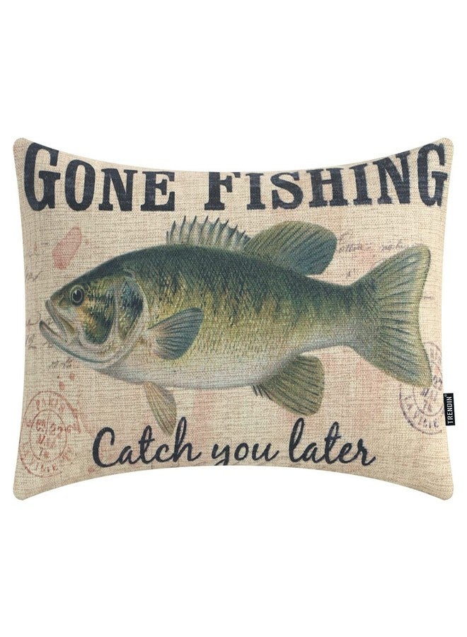 TRENDIN Gone Fishing Pillow Cover 20x12 Inch Retro Lakeside Decor Cushion Cover Oblong Pillowcase for Sofa Couch Linen PL1019TR - Image 1