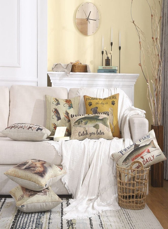 TRENDIN Gone Fishing Pillow Cover 20x12 Inch Retro Lakeside Decor Cushion Cover Oblong Pillowcase for Sofa Couch Linen PL1019TR - Image 3