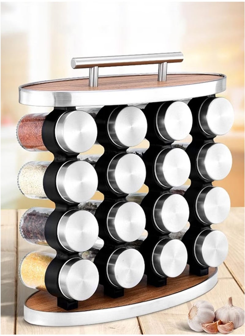 Generic Spice rack Spice Rack Set With 16 Spice Jars, Kitchen Spice Tower Organizer For Countertop Or Cabinet,Made Of Stainless Steel And Wood, High Transparency Glass Jar Spice Racks 