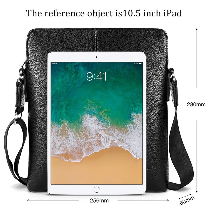 YumSur Mens Shoulder Bag, Leather Messenger Handbag Crossbody Bag for Men Purse iPad Bag for Business Office Work School with Adjustable Strap Black - Image 5
