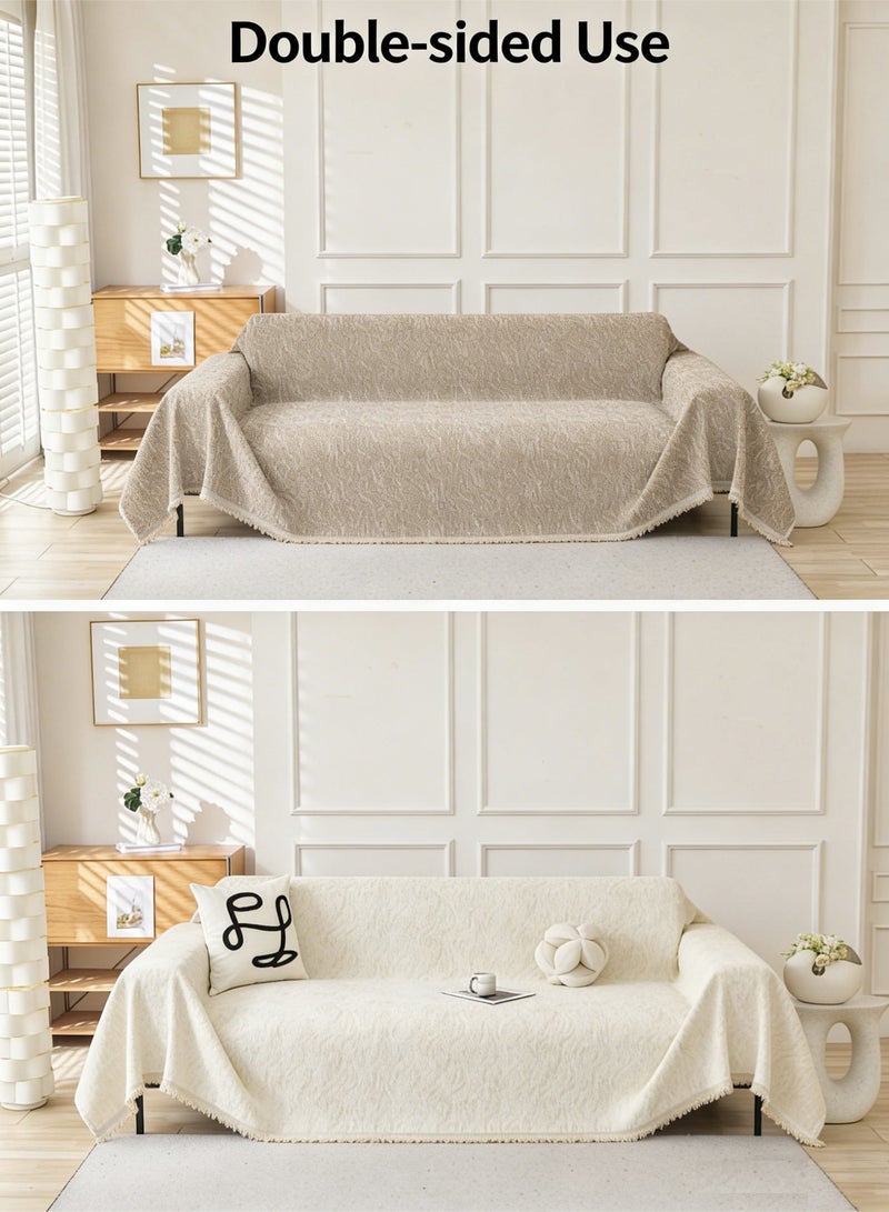 أهاكاك غطاء أريكة مزدوج الوجه - واقٍ للأريكة مضاد للخدش والسوائل، مزود بشراشيب، بتصميم عصري بسيط ولون موحد، ومناسب لجميع أنواع الأرائك. - Image 4